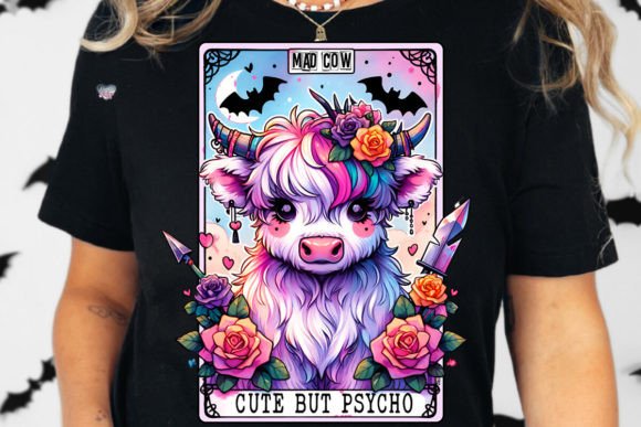 Pastel Goth Highland Cow PNG Tarot Card: A Designer's Whimsical Asset